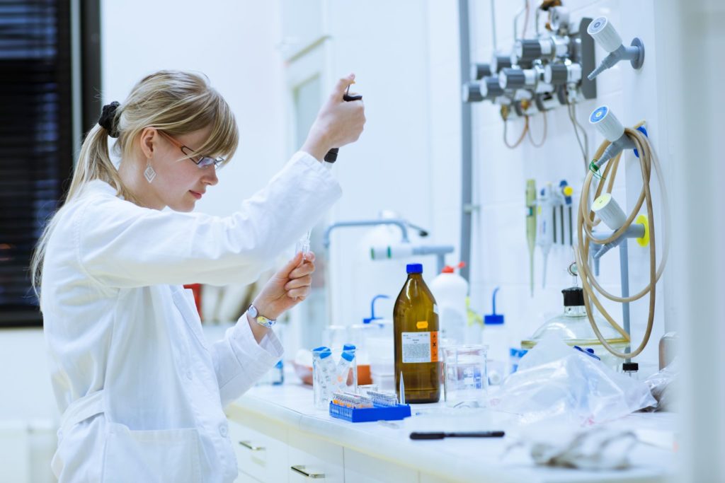 Female student in chemistry laboratory