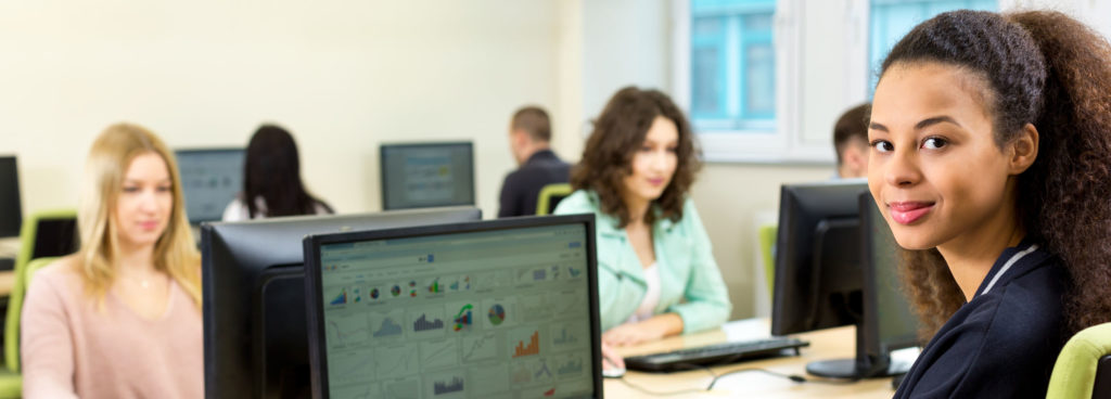 Female students working on computers